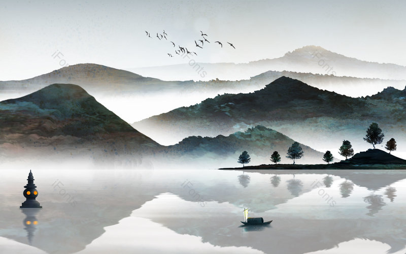 中国风水墨手绘风景山水插画背景设计,插画/手绘图,插画/手绘图库,插画/手绘图下载,插画/手绘